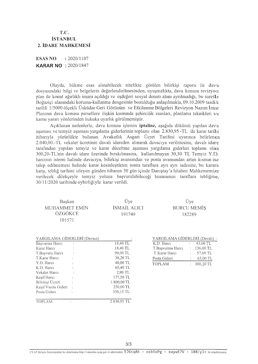 TMMO Mimarlar Odası’nın “… mahkeme, Üsküdar’da 16 mahallenin imar planını