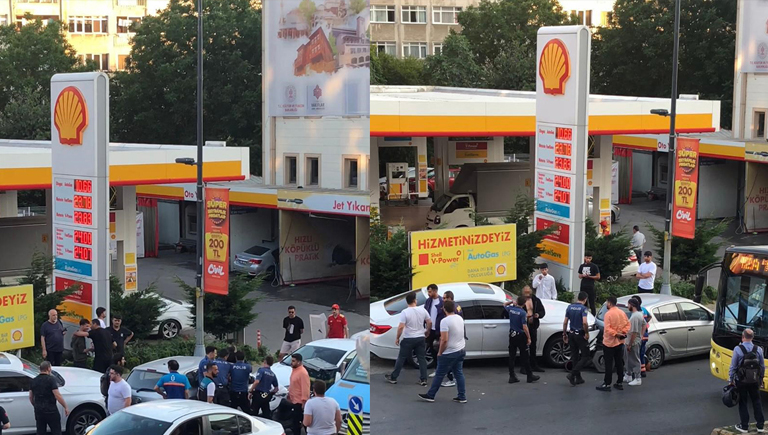 Üsküdar’da otomobil sürücüsü, “benzin vermediniz” tartışması sırasında çalışanların üzerine aracını