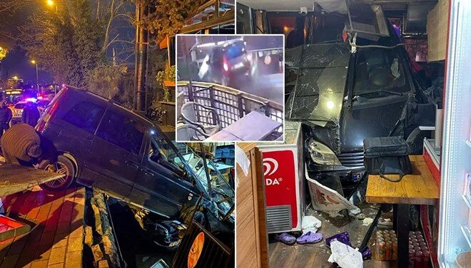 İstanbul Üsküdar'da hafif ticari araç, kontrolden çıkarak kafeye daldı. Kaza