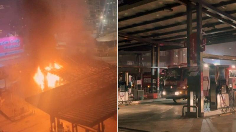 Ümraniye'de bir akaryakıt istasyonunun market bölümünde çıkan yangın, itfaiye ekiplerinin